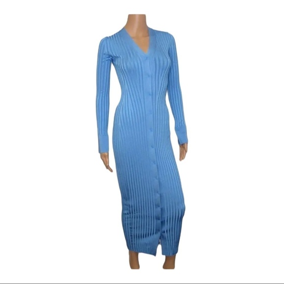 GALVAN LONDON Rhea Blue Ribbed Knit Button Front Maxi Dress Medium NWT - Picture 11 of 14